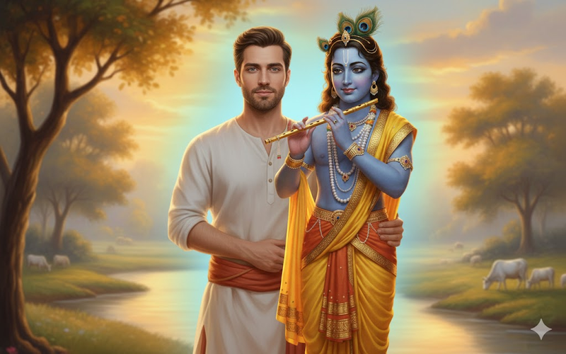 Lord Krishna with Devotee in Divine Pose