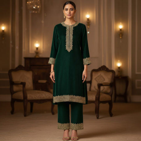 Luxurious velvet kurti with intricate embroidery
