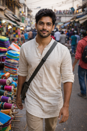 Man strolling through kite festival in Ahmedabad