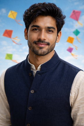Confident pose with colorful kites