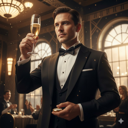 Man in metallic suit with holograms