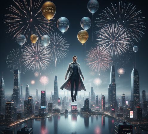 Man in tuxedo raising champagne glass