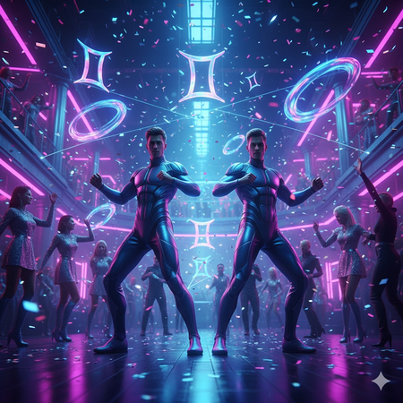 Man with glowing Gemini constellation overlay