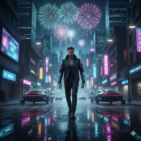 Man with sparklers amid colorful confetti