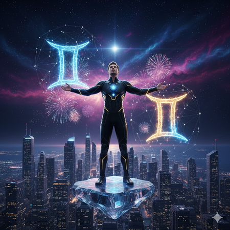 Meditating man under glowing zodiac stars