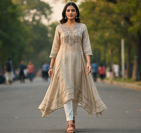 Modern kurti with ethnic embroidery
