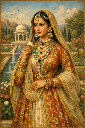 Mughal noblewoman in ornate garden