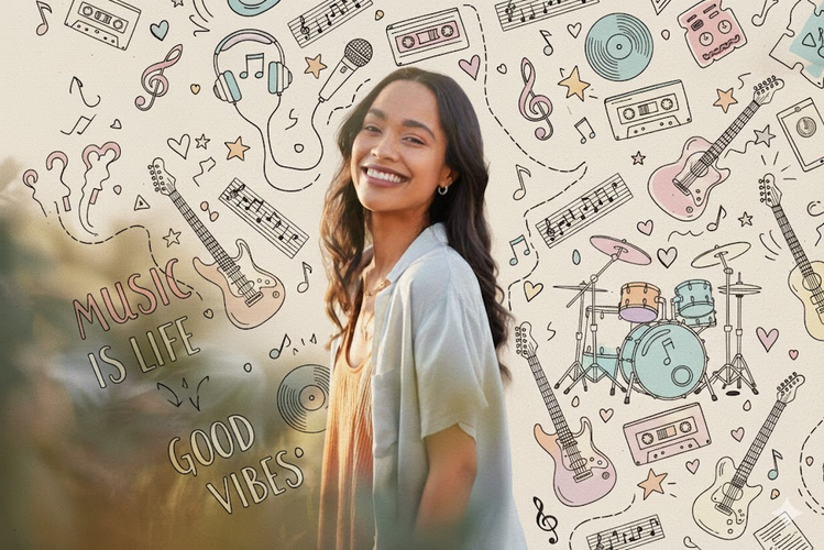 Music doodle art with soft colors