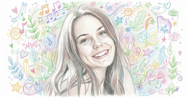 Pencil sketch with shading and doodled background