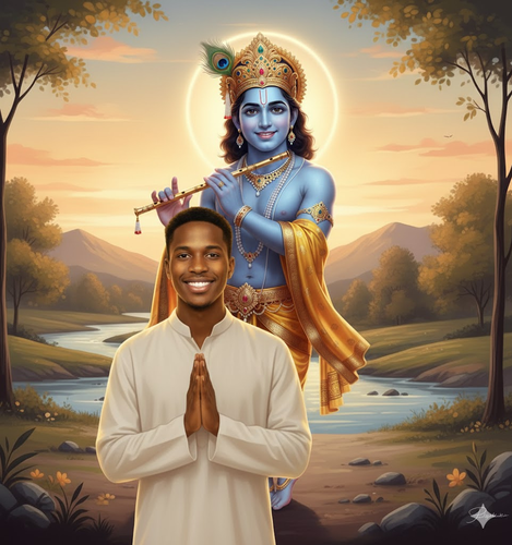 Person with Lord Krishna in Serene Devotion