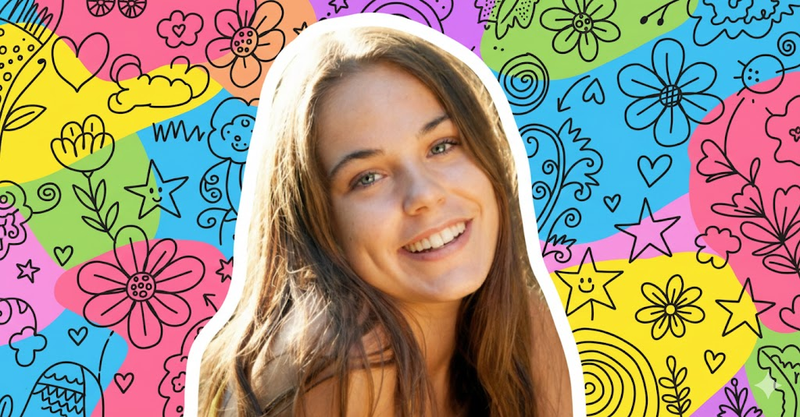 Portrait with white border and black doodles