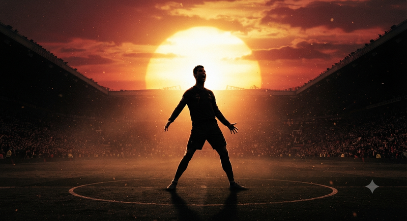 Football Player Silhouette in Epic Sunset Celebration