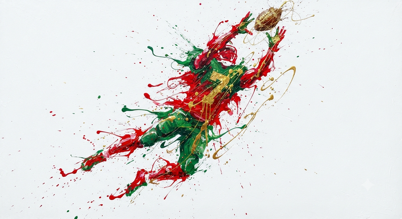 Red Green Paint Leaping Football Player