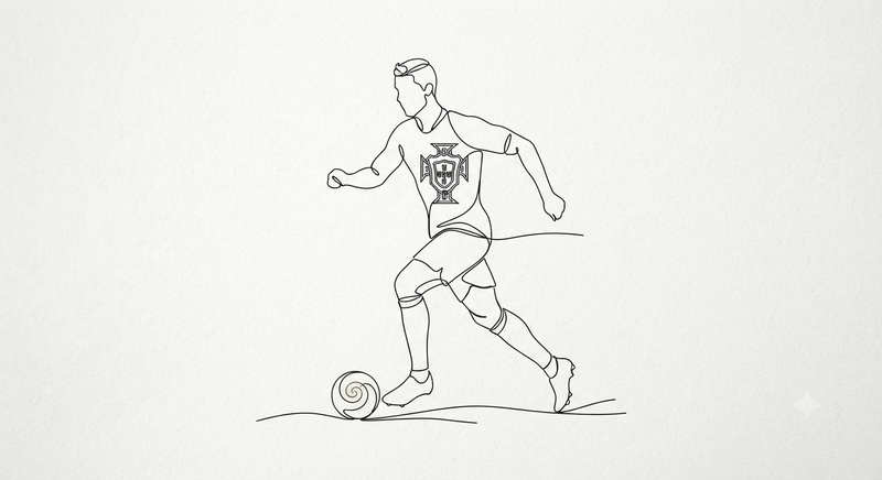 Continuous Line Football Player Dribbling Crest