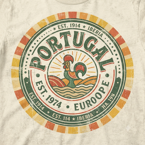 Vintage Seventies Circular Portugal Typography