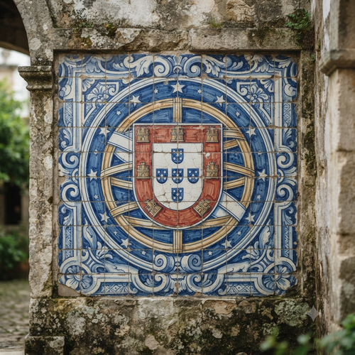 Weathered Portuguese Crest Azulejo Mural