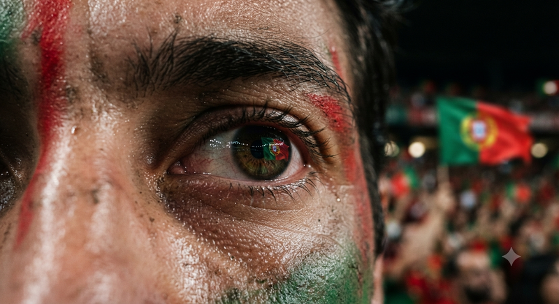 Portuguese Fan Eye Reflecting Stadium Lights