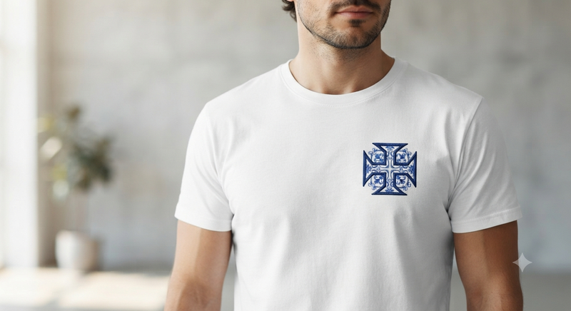 Blue Azulejo Pattern on Portuguese Cross