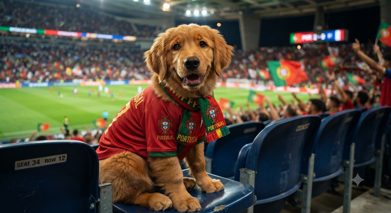 Golden Retriever Wearing Portugal Jersey