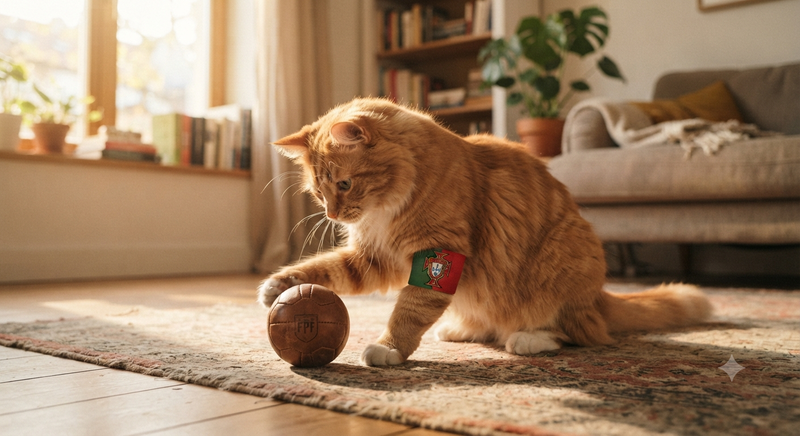 Ginger Cat Playing Football with Armband