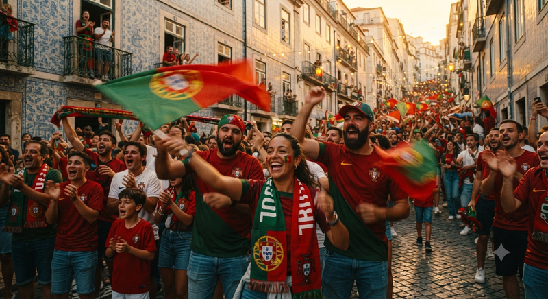 Portuguese Fans Cheering at Sunset Street Party