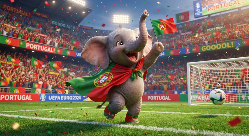 Joyful Baby Elephant in Portugal Flag