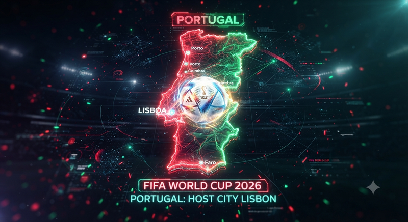 Portugal Map with Neon Football
