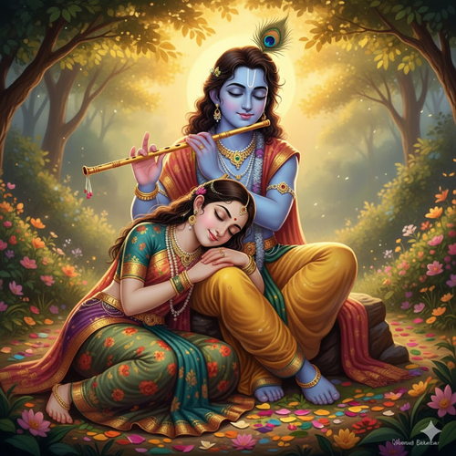 Radha Krishna Divine Serene Romantic Illustration