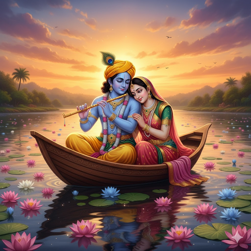 Radha Krishna in Sunset Boat