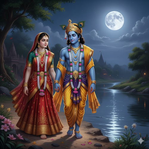 Radha Krishna Walking by Yamuna River