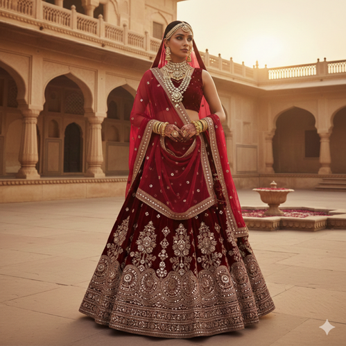Rajasthani bride in red lehenga