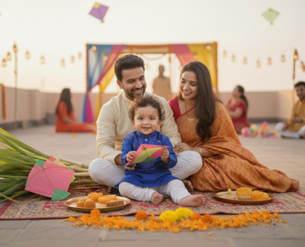 Rooftop Terrace with Festive Decorations and Kites