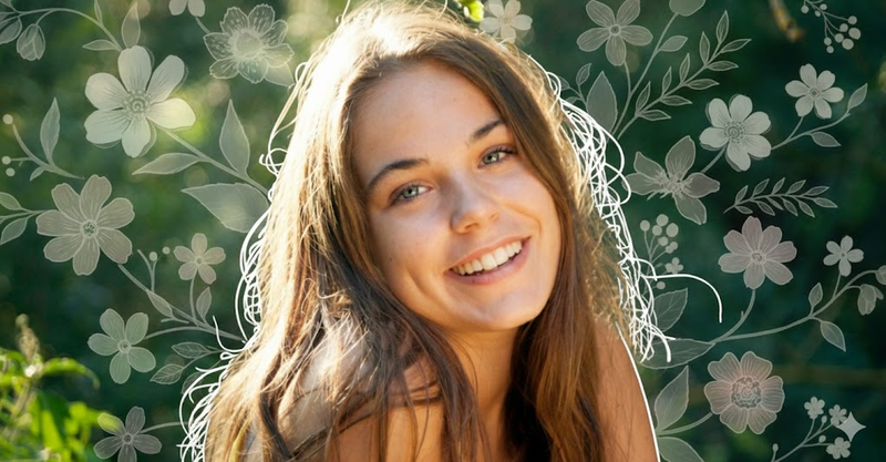 Serene portrait with delicate floral doodles