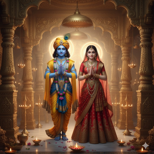 Serene Radha Krishna Golden Temple Scene