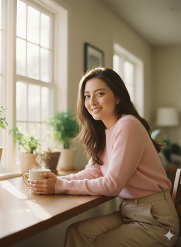 showing a soft pastel pink cashmere sweater girl