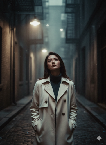 showing a structured cream trench coat layered girl