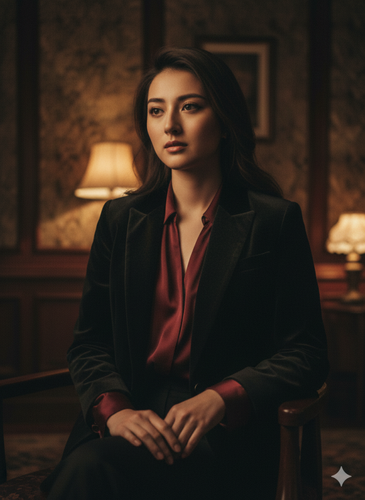 showing a tailored black velvet blazer layered girl