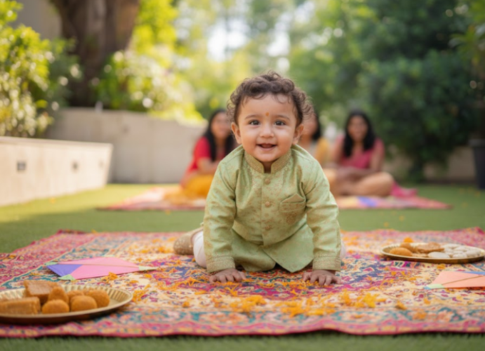 Sunlit Garden Terrace with Festive Visitors