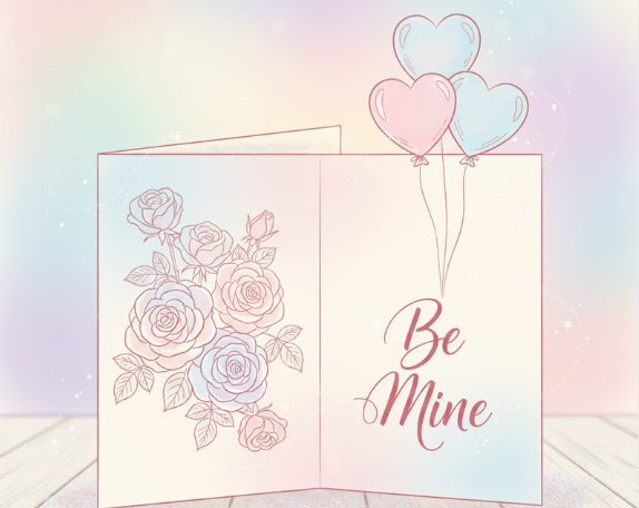 Valentine’s card with roses and balloons