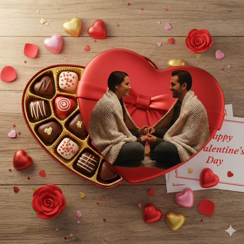 Valentine's chocolate box on table