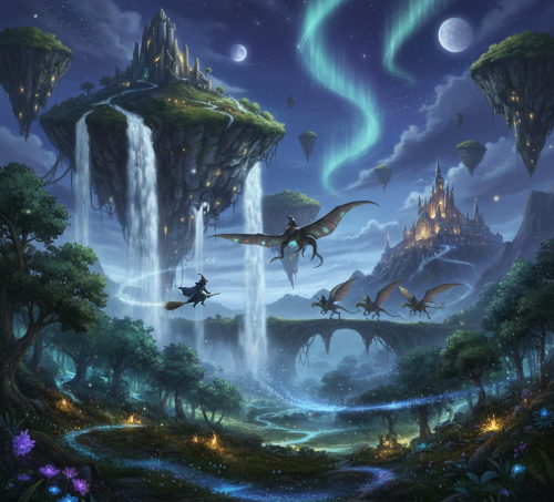 wizard casting spell on stormy cliff magical landscape