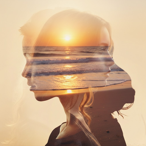 Woman Gazing at Sunset Beach Waves