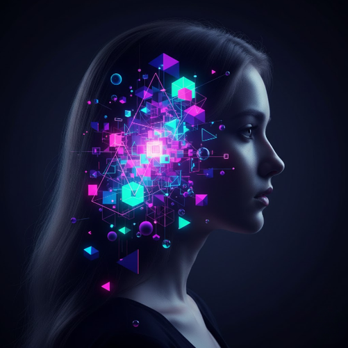 Woman's Geometric Neon Silhouette Portrait