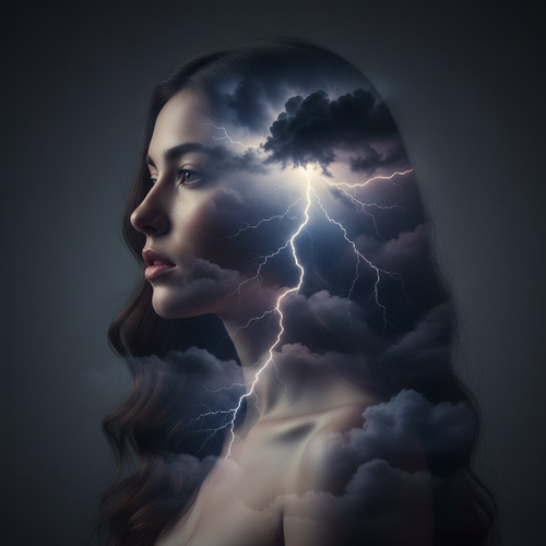 Woman's Stormy Silhouette with Lightning Streaks