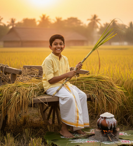 Young Boy Celebrating Pongal in Fields