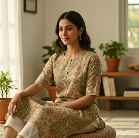 Young Indian woman in printed cotton kurti
