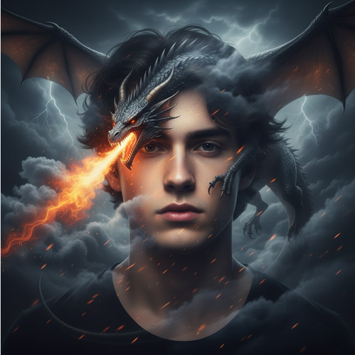 Young Man Blended with Soaring Dragon
