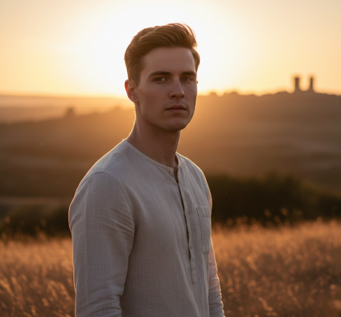 Young man in golden hour light
