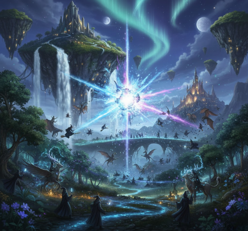 young witches defending Hogwarts phoenix battling dark