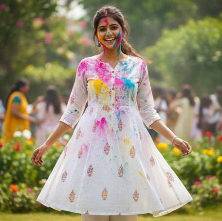 Young woman in colorful Holi kurti